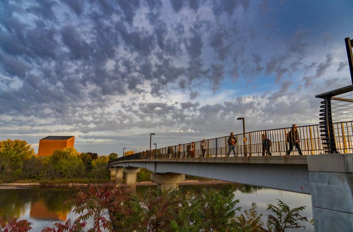 Footbridge with students