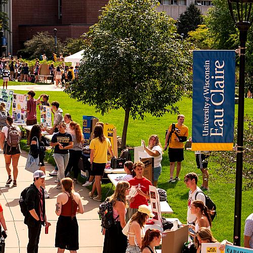 An aerial shot of BOBFEST, UWEC's annual Student Org Festival.